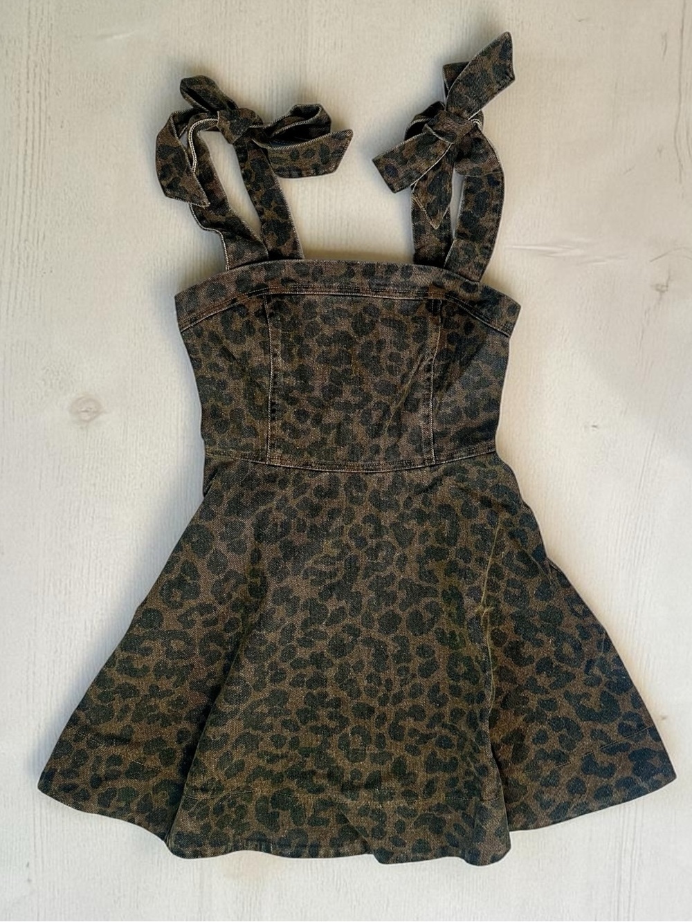 So Me Brown and Black Leopard Print Denim Dress with Tie Straps Woman Size S